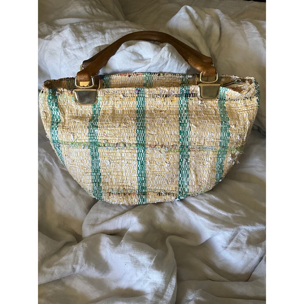 Vintage Mister Ernest Straw Wooden handle Purse Made in Italy